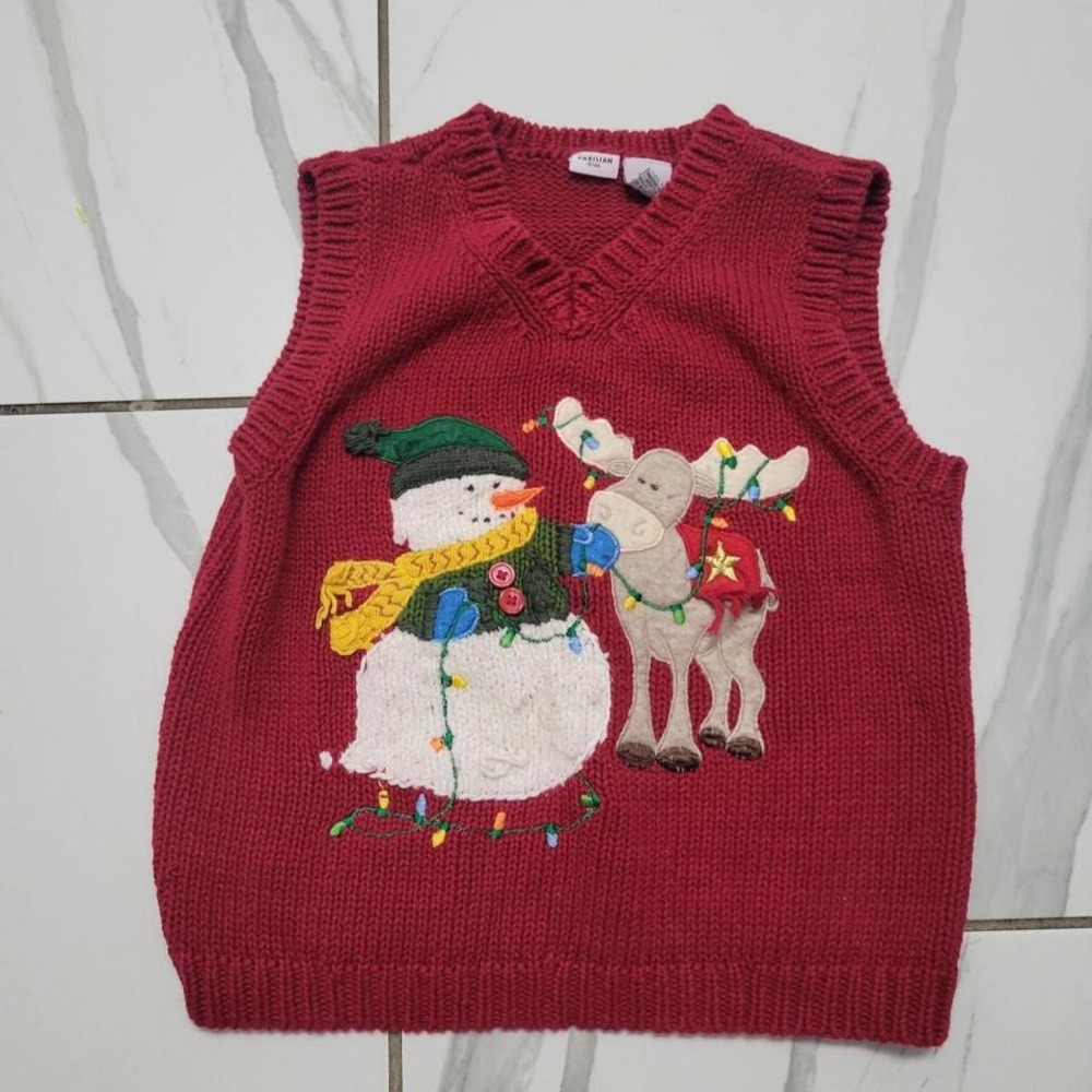 Vintage Boys Christmas Retro Sweater Snowman Storybook Vest sz 6